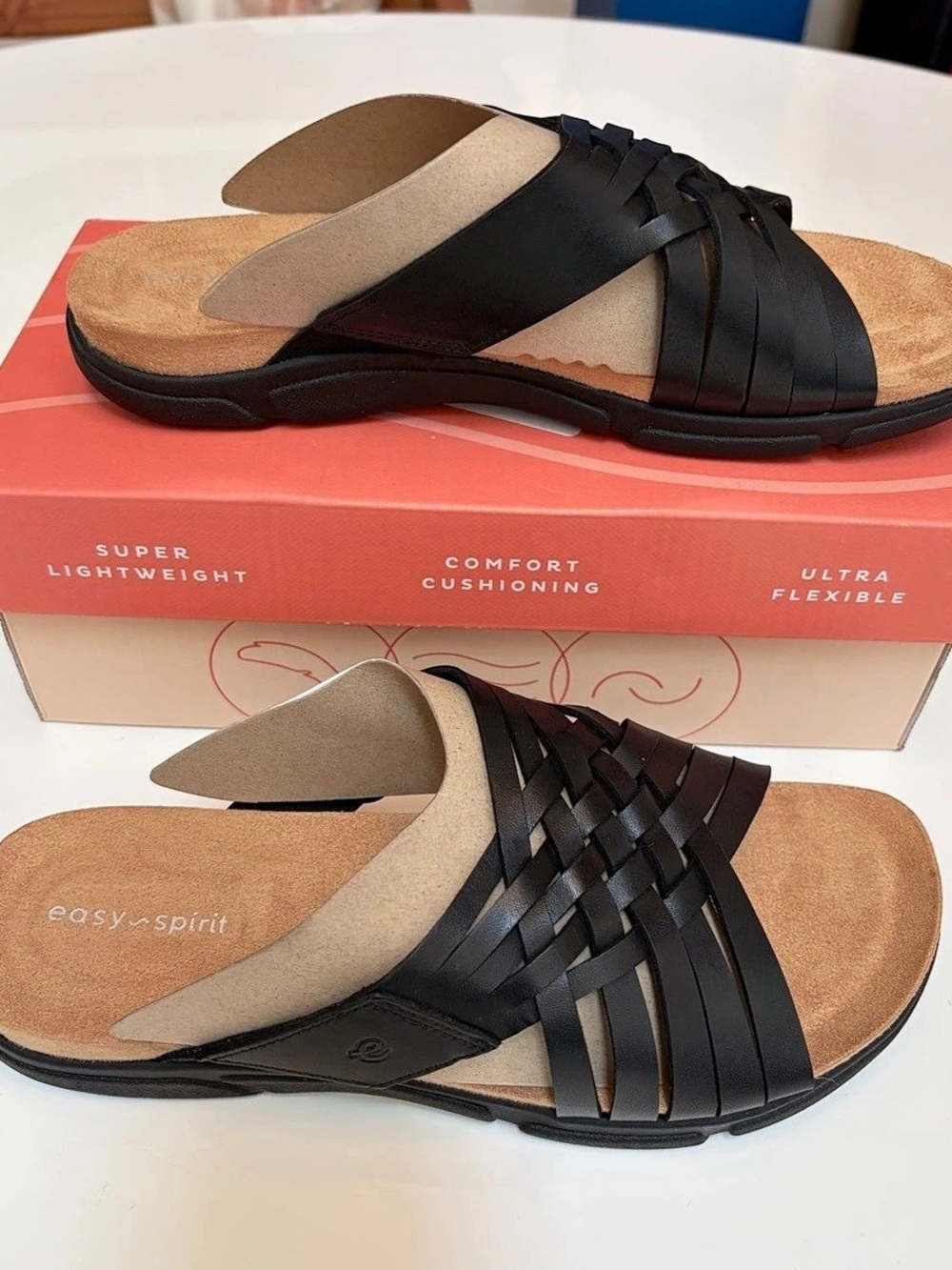 #1024 Easy Spirit Meadow Woven Slide Sandals Black US 8 W NWT
